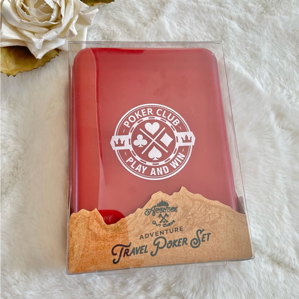 New with tag TRAVEL POCKER SET 2 Decks of cards•Set of 5 Casino dice•Travel Case